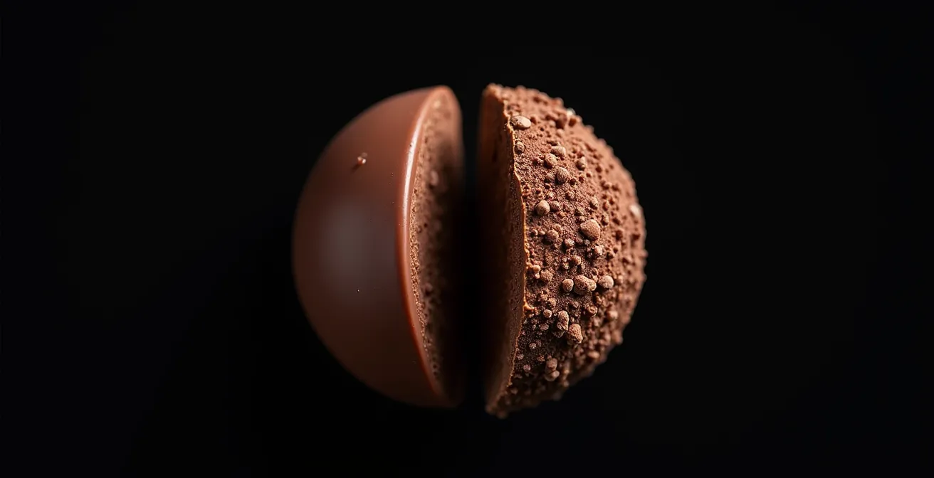 Microscopic view showing contrasting particle sizes in chocolate creating different textures
