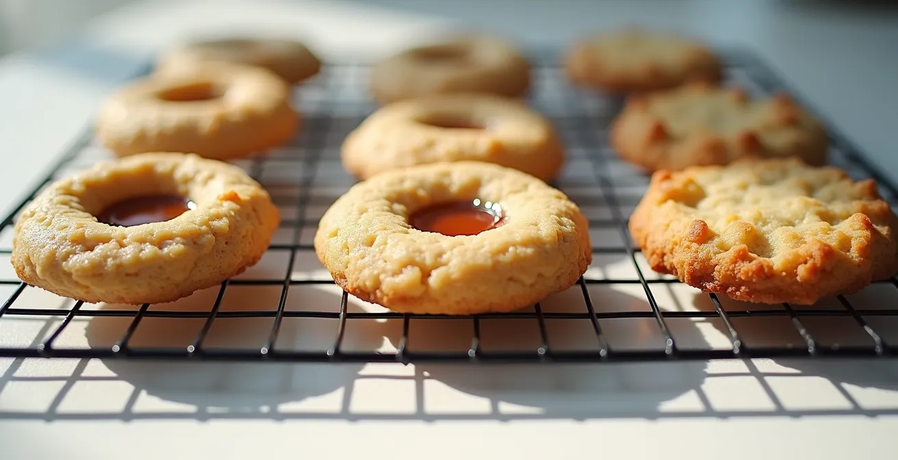 Cross-section view of cookie showing chewy to crunchy transformation stages