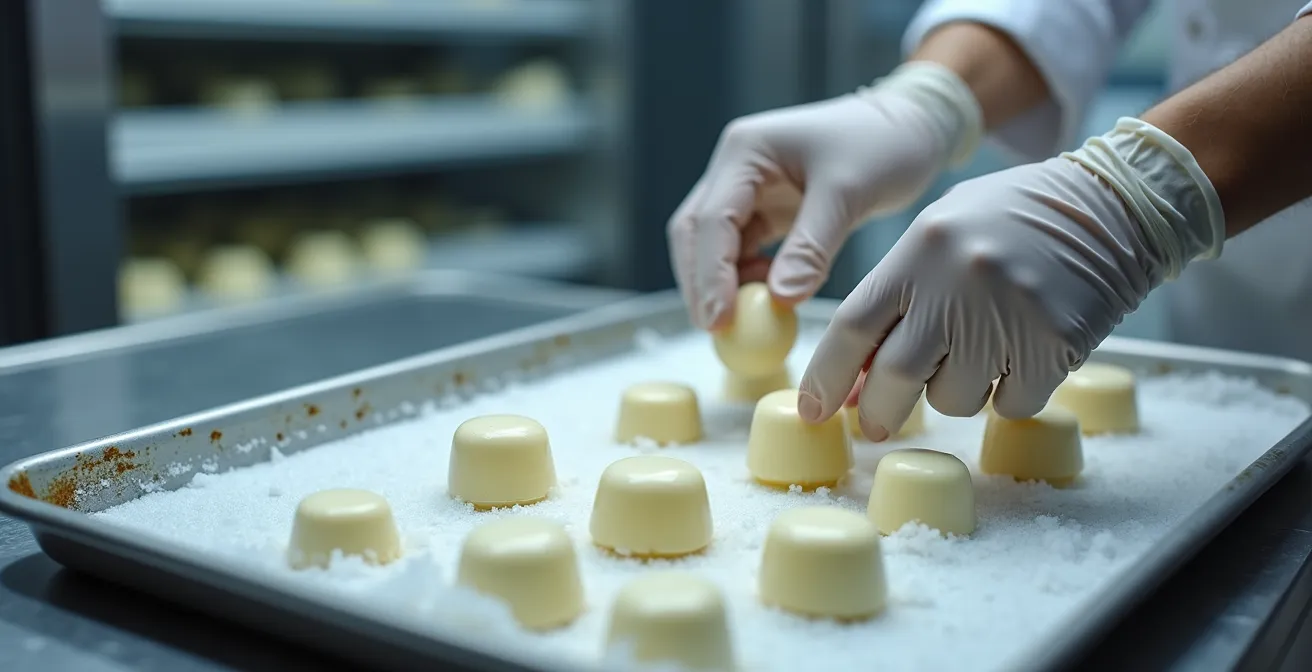 Pre-scooped ice cream pucks on frozen tray ready for service