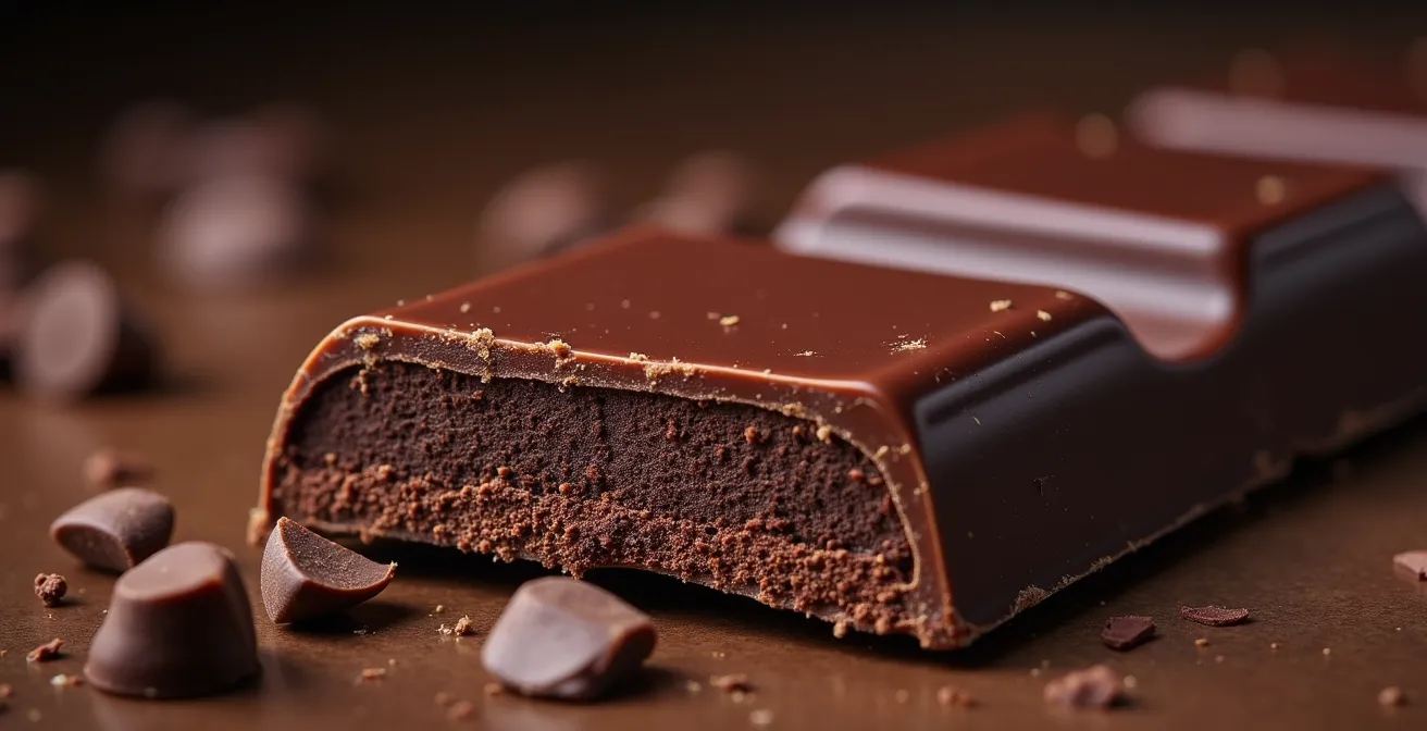 Extreme close-up of chocolate surface showing crystalline texture and sheen
