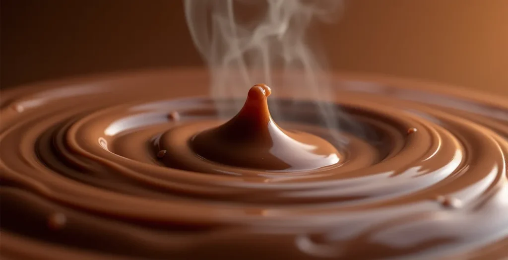 Macro shot of melted chocolate layers showing textural gradient Macro shot of melted chocolate layers showing textural gradient